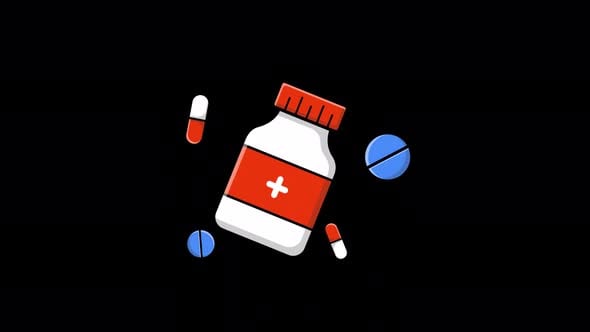 Animated Flat Design Medicine Bottle with Floating Pills, Backgrounds ...
