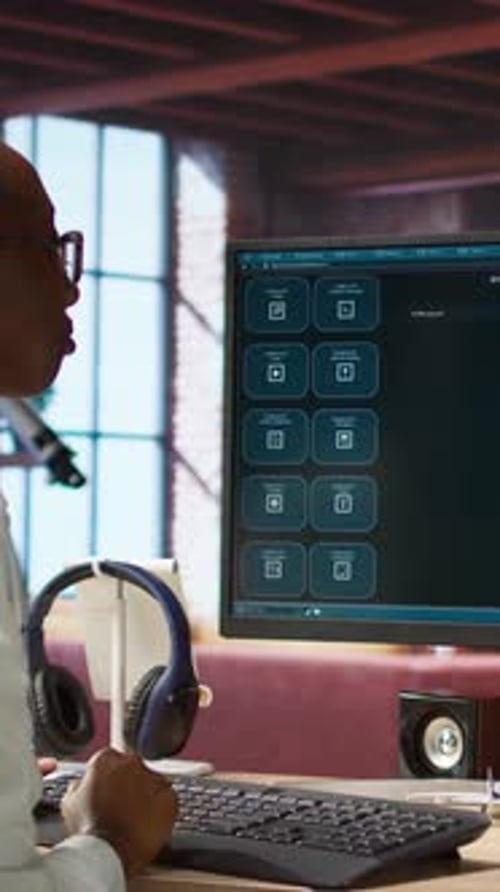 Vertical Video Woman at Home Asking Questions to AI LLM Chatbot Virtual Assistant