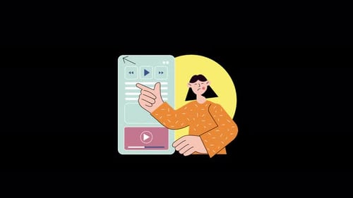 Animated Person Interacting with Mobile Media Player Interface