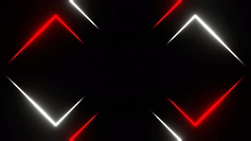 Red And White Rotating Neon Squares Background Vj Loop In 4K