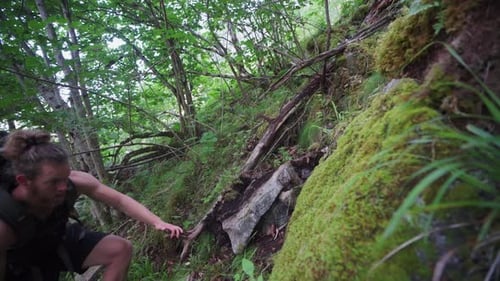 Norwegian Hiker On The Forest Mountains Of Katthammaren, Norway. static