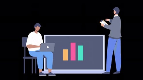 Flat Design Animation of Business People Analyzing Data