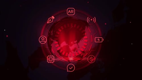 Futuristic Rotating Interface With Global And Tech Icons