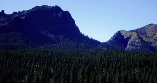 Mountain Landscape Showcasing Dense Forest Under Clear Blue Sky