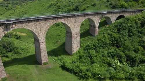 Aerial view of an old railway viaduct, Austro-Hungarian railway bridge