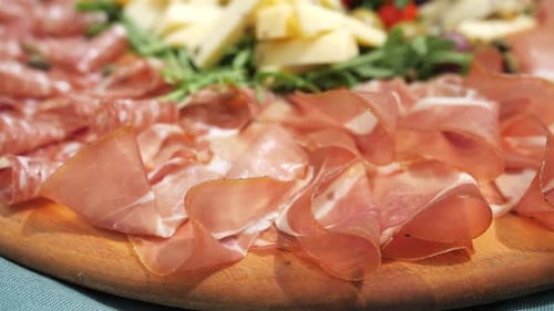 Assorted Meat and Cheese Appetizer Platter Close-Up