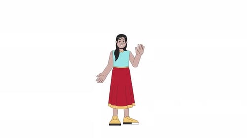 Animated Flat Design Young Woman Waving Hand Greeting