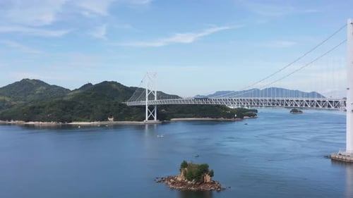 Beautiful Seto Inland Sea and Suspension Bridge in Hiroshima, Japan