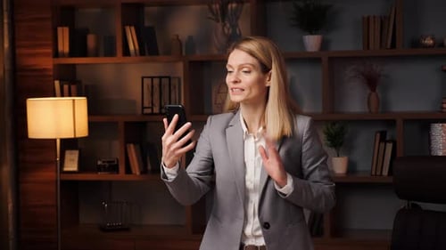 Businesswoman Talking on a Video Conference in Office