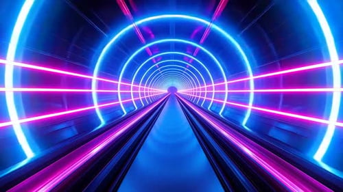 Tunnel au néon futuriste avec lueur bleue et rose
