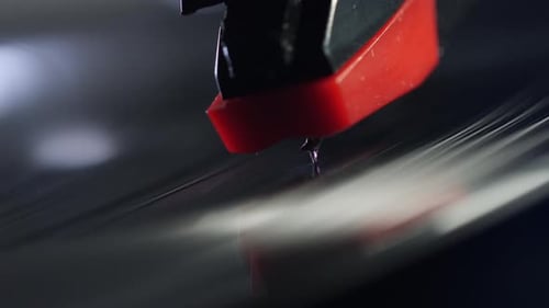 Close Up of Record Player Needle on Vinyl Record