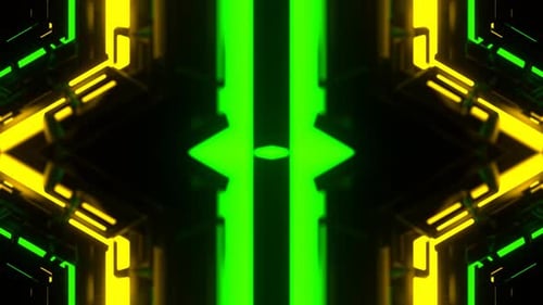Green And Yellow Fantastic Bright Kaleidoscopic Neon Pattern Background Vj Loop In 4K