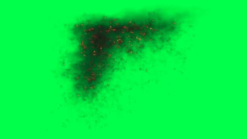 Gas explosion inside room with debris burning, transparent background