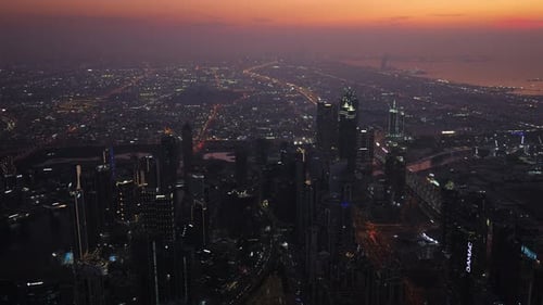 Panorama of the city seen from above after dark, United Arab Emirates