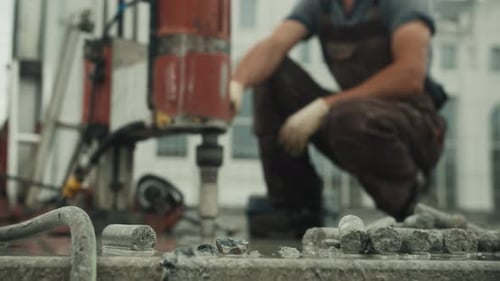 Mashine Drilling Holes in the Concrete Slow Motion