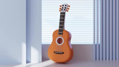 Animated 3D Acoustic Guitar in Modern Stylized Setting