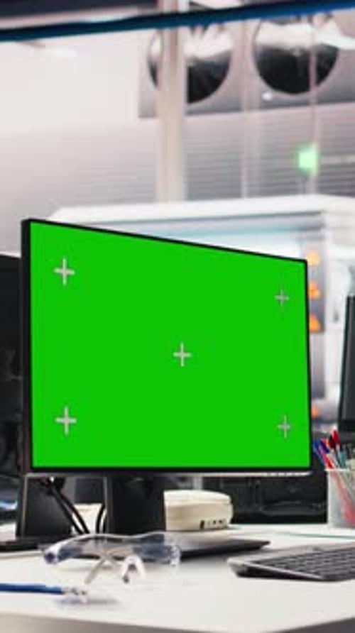 Vertical Video Chroma Key Display in Photovoltaics Factory Used to Oversee Production Line