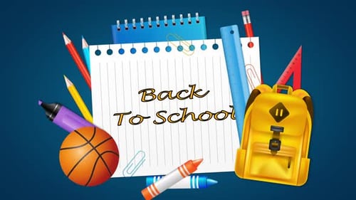 Back To School Items Flying Blue Background