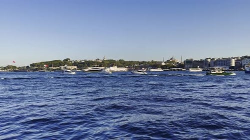 Panorama of Istanbul skyline and beautiful sea, view from Bosphorus strait, Turkey