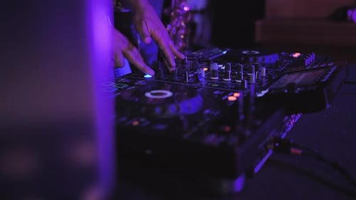 DJ mixing music while recording new song inside professional studio - Entertainment and music album