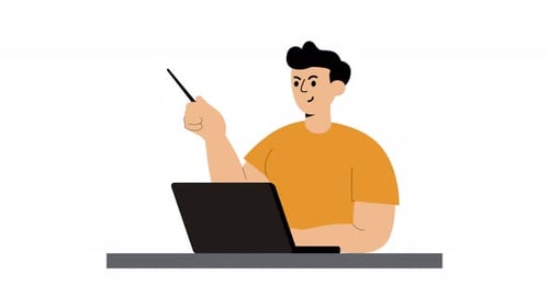 Flat Design Character Explaining with Laptop Animation