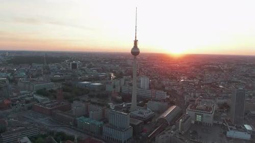 Wide View of Empty Berlin with Spree River and Museums and View of Alexanderplatz TV Tower