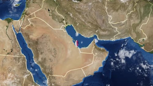 Earth Zoom to Qatar Map Location with Flag Reveal