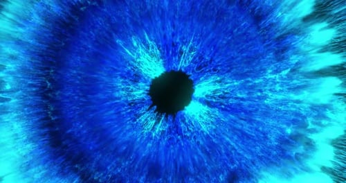 Radial explosion of neon blue smoke and particles