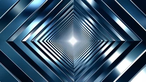 Abstract Chrome Metal Tunnel with Diamond Shapes and Bright Light