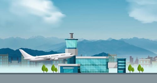 Flugzeug/Flugzeug beim Start vom Flughafen, Vektor-Animation