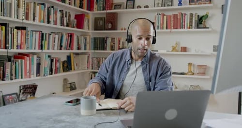 Man on Video Call Working from Home Office