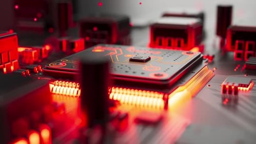 Hightech-Motherboard mit leuchtendem Zentralprozessor