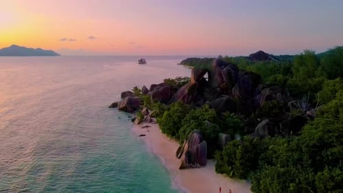 Anse Source D'Argent La Digue Beaches and Stunning Landscapes of Seychelles at Sunset