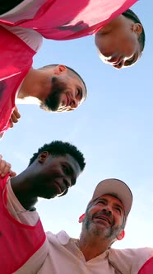 Soccer Team Huddle Before Game in Vertical Video