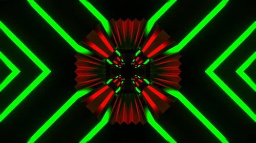 Green And Red Neon Lines Movement Tunnel Background Vj Loop In 4K