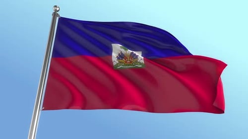 Haiti Flag Waving On Flagpole With Realistic Motion