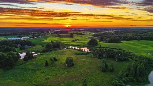 Aerial View of Scenic Countryside at Sunset