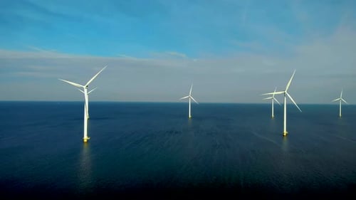 Offshore Windmill Park Windmill Park in the Ocean Aerial View of Wind Turbine Flevoland Netherlands