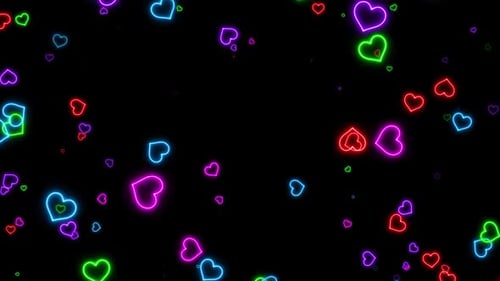 Multicolour Valentine Neon Hearts Flying Background Loop