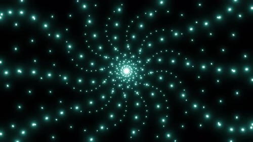 Futuristic Glowing Teal Spiral Dots Tunnel Loop Background