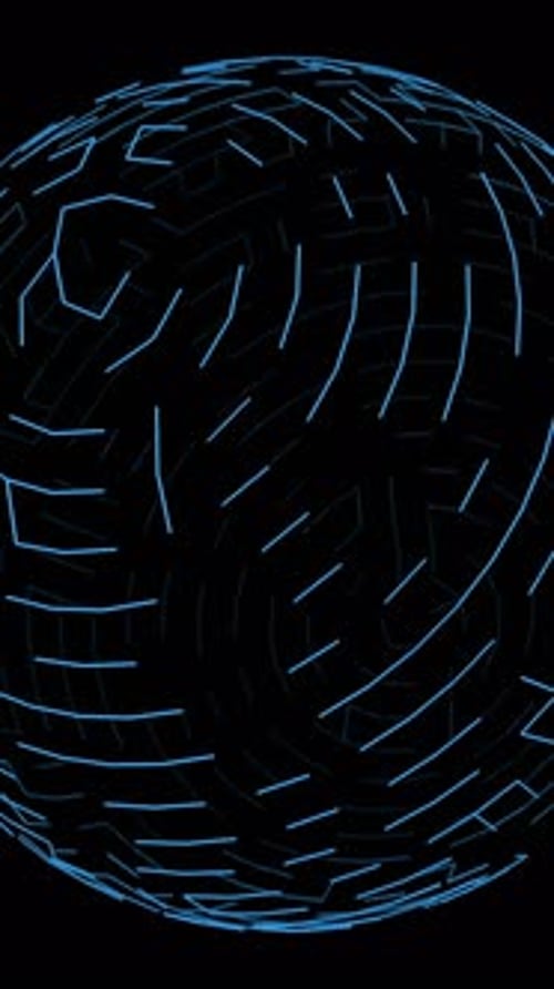 An Abstract Blue Neon Sphere Featuring Intricate and Unique Patterns in the Design