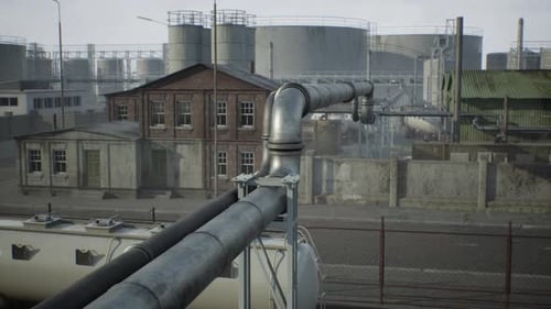 Oil and Gas Industrial Zone with Equipment of Oil Refining