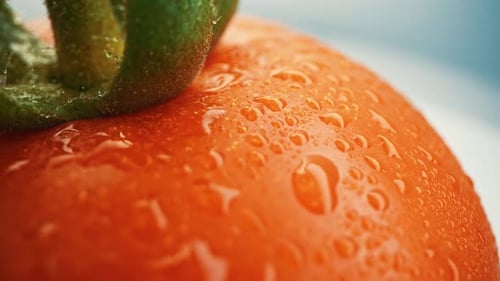 Macro Footage of a Fresh Tomato with Green Stem