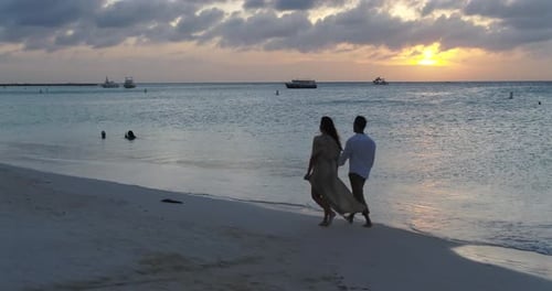 Palm Beach Noord Aruba - June 20 2016: Married Couple on Tropical