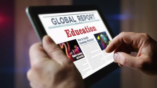 Education teach and learning newspaper on mobile tablet screen