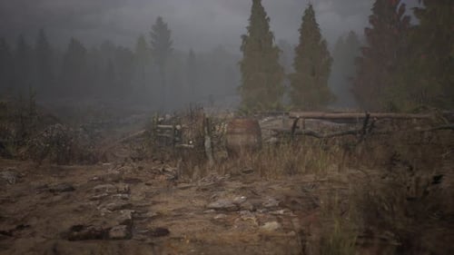 An Old Wood Fence with a Country Field Behind It