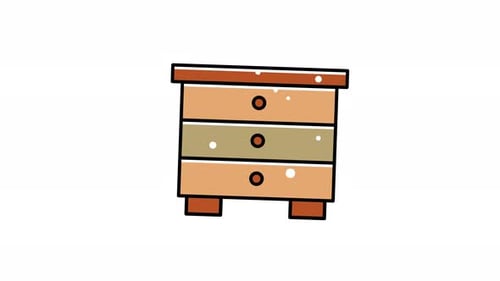 animation Of a wooden dresser with three drawers.
