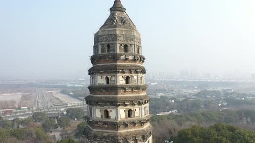 Aerial View of Suzhou’s Tiger Hill Park Scenery and Leaning Pagoda Suzhou City Jiangsu Province