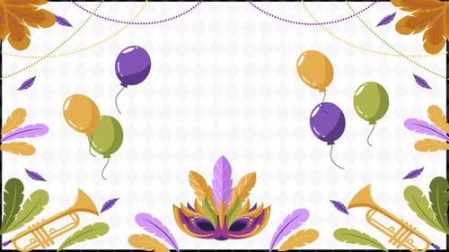 Mardi Gras Celebration Animated Background with Balloons and Mask