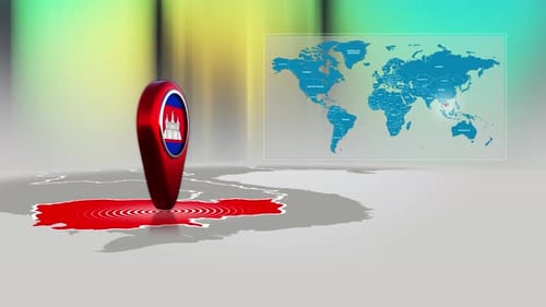 Cambodia Map Pin Location Highlight Animation